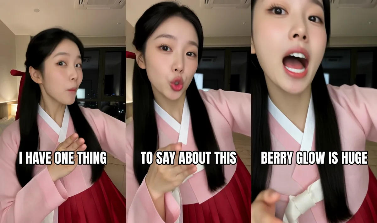 Three frames from the captioned clip, each showing a different timed caption card